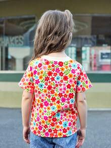 Conjunto de 3 playeras para niña de manga corta, informal de punto suave con estampado capybaras y flores. Conjunto de tres camisetas para niñas de de 3 a 7 años, en o estilo cute. Sensación tipo algodón, textura suave, fresca y cómoda. - Multicolor - Ver 6