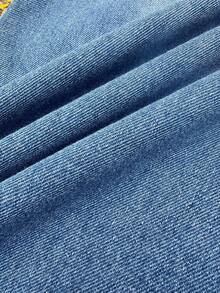 SHEIN Quần jean ống rộng lửng màu xanh denim thoải mái, mềm mại, phong cách thường ngày Y2K cổ điển, phù hợp cho mùa xuân hè, các lễ hội âm nhạc và thời trang đường phố. - Màu xanh lam - Xem 6