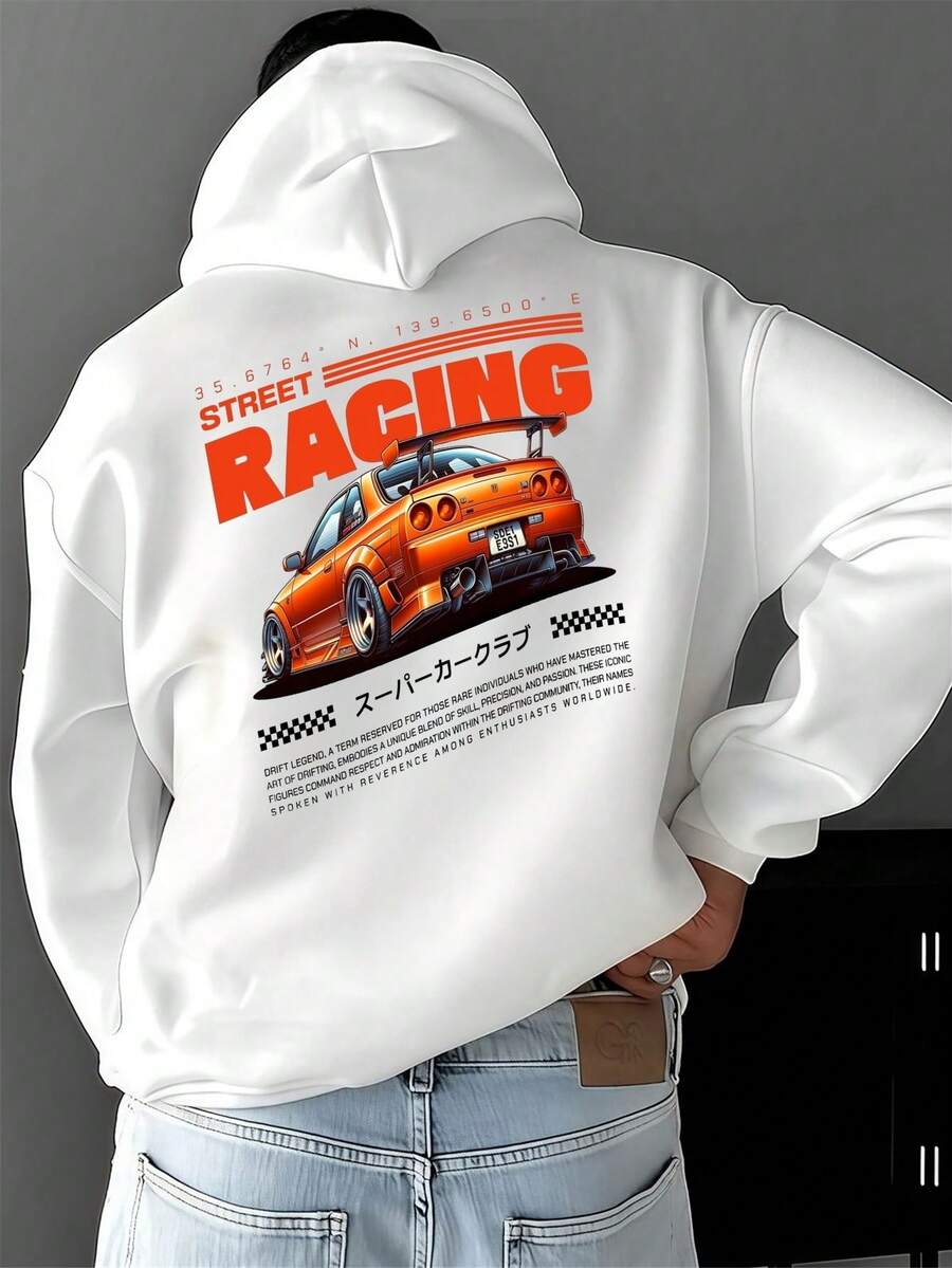 Sudadera con capucha para hombres con estampado, paquete de una pieza, tela de poliéster, corte cómodo, ideal para otoño e invierno. - Blanco - Ver 1