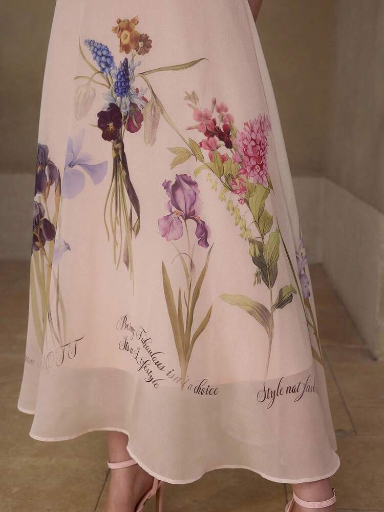 WOMEN'S ELEGANT FLORAL PRINT MID-LENGTH DRESS, SPRING/SUMMER