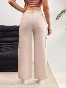 Rivivi Women's Loose Fit Wide Leg Casual Versatile Cargo Jeans - Khaki - View 2