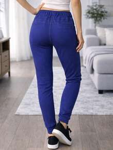 Pantalón con resorte en cintura y tobillo tipo jogger con pinzas en la parte de atrás - Azul Cadete - Ver 3