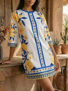 CAJUNI 女士夏季度假印花圆领休闲T恤裙 价格：25 - 彩色 - 查看 6