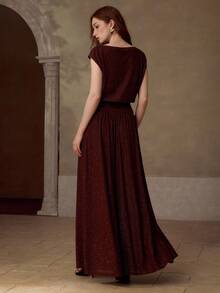 MOTF PREMIUM WOMEN'S SHINY ELASTIC KNIT TOP AND SKIRT 2 PIECES SET, SPRING/SUMMER - Coffee Brown - View 3