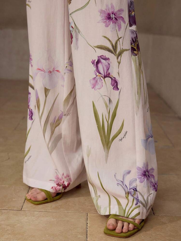 WOMEN'S FLORAL PRINT WIDE LEG SUIT PANTS, SPRING/SUMMER