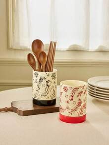 Cirelle Tarro de almacenamiento de cerámica con diseño floral - Recipiente decorativo para el hogar - Multicolor - Ver 1