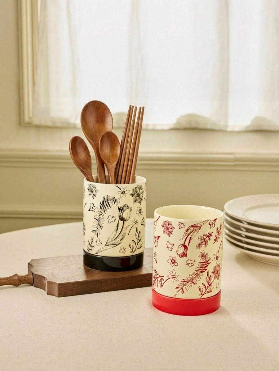 Cirelle Floral Ceramic Storage Jar - Decorative Home Decor Canister - Multicolor - View 1