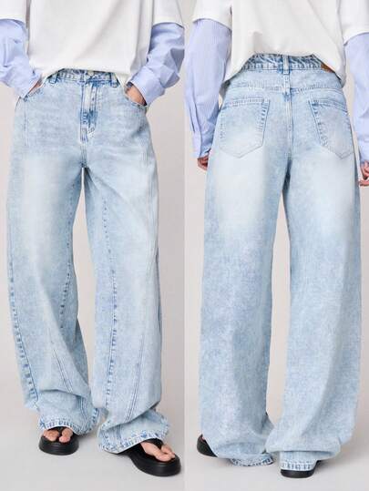 Nöista Estos jeans rectos de corte holgado, de colores claros y casuales, tienen un corte ancho y suelto, un lavado claro y un acabado desgastado. Los susurros naturales, los lavados y el ligero desteñido crean una sensación relajada y retro. Extremadamente versátiles, combinan bien con camisetas básicas y camisas casuales, lo que los convierte en ideales para quienes aman el estilo oversize.