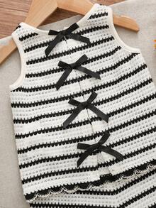 Cozy Pixies 女婴条纹撞色荷叶边无袖上衣和松紧腰短裤两件套 - 黑與白 - 查看 6