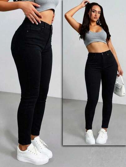 Jeans Skinny de Tiro Alto para Mujer | Pantalón de Mezclilla Stretch Estilo Minimalista | Denim Premium