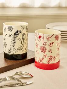 Cirelle Tarro de almacenamiento de cerámica con diseño floral - Recipiente decorativo para el hogar - Multicolor - Ver 2