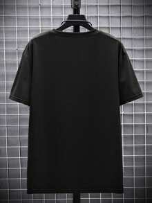 Camiseta de verano casual de manga corta con cuello redondo y estampado de moda para hombres, lavable aáquina, cómoda ropa casual para exteriores, camisa lavable aáquina 4RHG - Negro - Ver 3