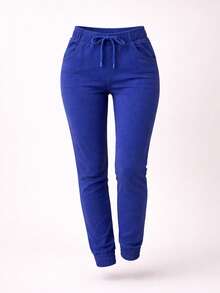 Pantalón con resorte en cintura y tobillo tipo jogger con pinzas en la parte de atrás - Azul Cadete - Ver 2