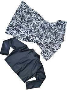 Vestido mini ajustado con estampado animal sexy para mujer, tejido semitransparente y muy elástico. - Blanco y Negro - Ver 6