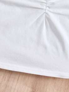 少女修身休闲简约舒适吊带花卉荷叶边下摆两件套 - 珊瑚橙 - 查看 5