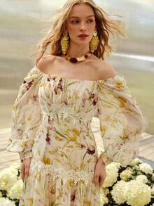 MOTF PREMIUM WOMEN'S ROMANTIC FLORAL LACE PATCHWORK A-LINE LONG DRESS, SPRING/SUMMER - Multicolor - View 6