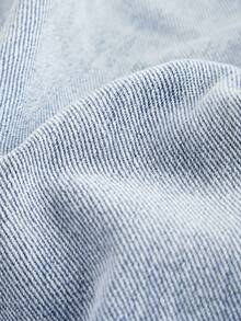 SHEIN MOD 大码女式褶皱设计无肩带阔腿牛仔连体裤 - 藍色 - 查看 3