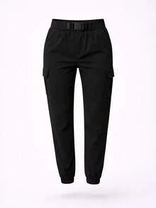 Gabardine Cargo Jogger Pants - Black - View 8