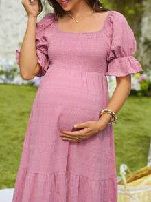 SHEIN Maternity Pink Dress, Comfortable Vacation Outfit, Flattering Bust - Dusty Pink - View 6