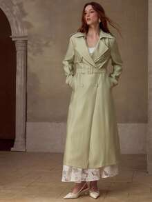 MOTF PREMIUM WOMEN'S SPRING/SUMMER LINEN-LIKE COTTON CASUAL ELEGANT BELTED TRENCH COAT - Mint Green - View 1