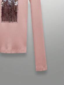 男士街头时尚针织圆领字母印花长袖T恤 - 淺粉色 - 查看 6