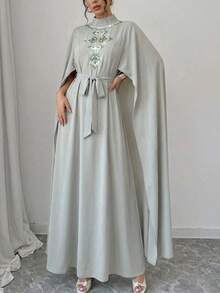 Al Najma Robe élégante de style arabe pour femmes avec manches à capuche perlées - Vert - Voir 9