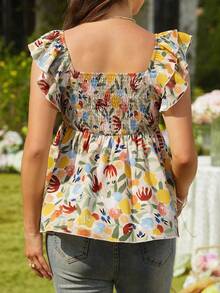 SHEIN 孕妇热带植物印花荷叶边袖衬衫 - 彩色 - 查看 2