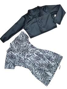 Vestido mini ajustado con estampado animal sexy para mujer, tejido semitransparente y muy elástico. - Blanco y Negro - Ver 5