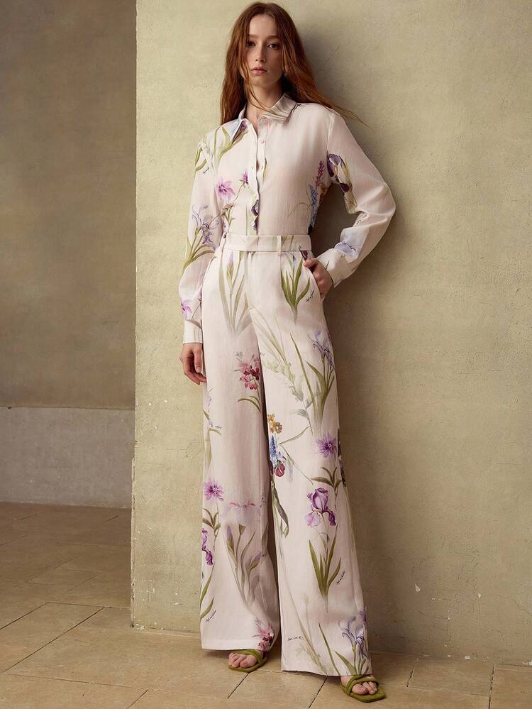 WOMEN'S FLORAL PRINT WIDE LEG SUIT PANTS, SPRING/SUMMER
