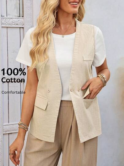 EMERY ROSE Women's V-Neck Casual Vest Jacket With Three Buttons