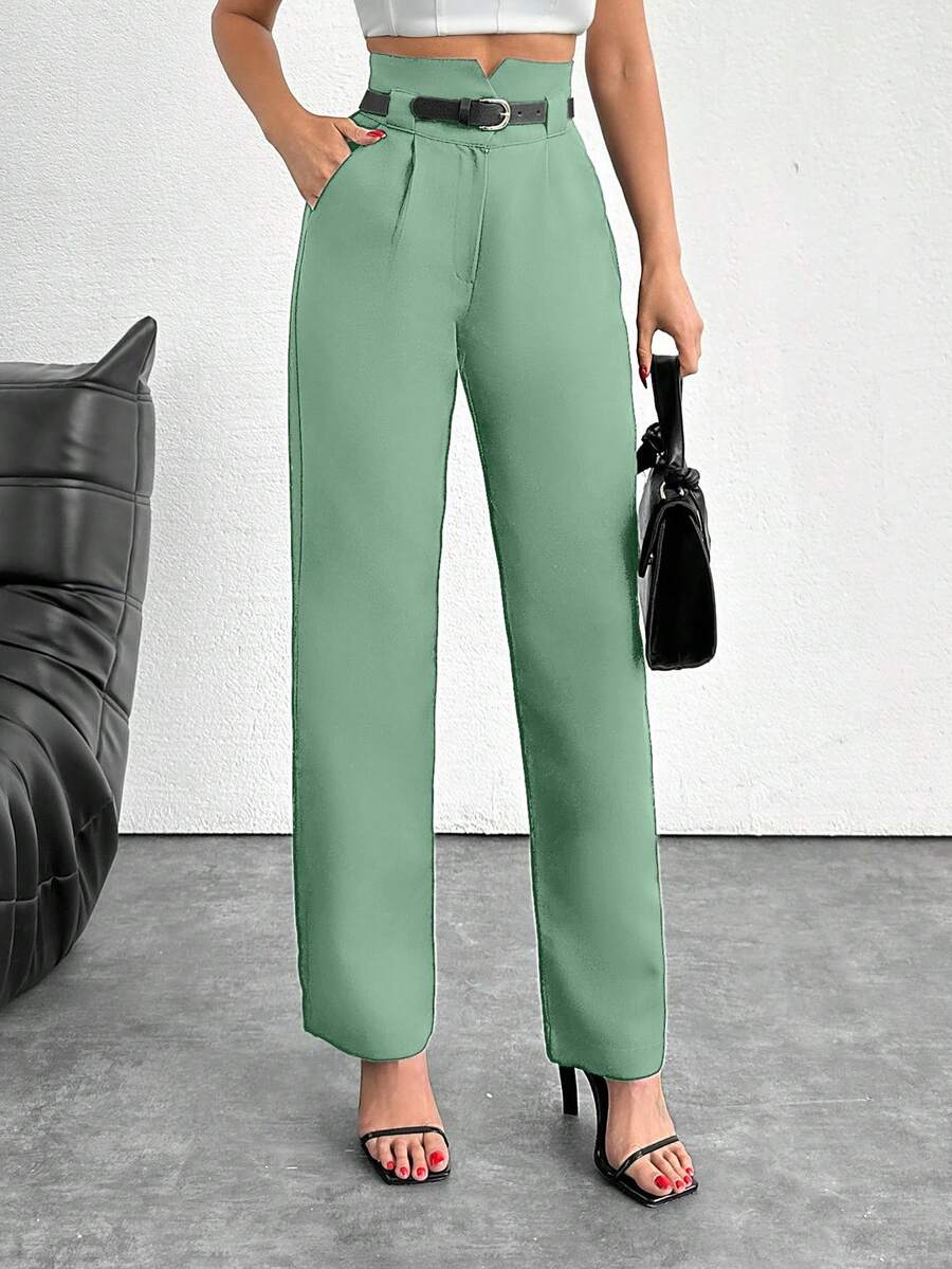EURMUSE Women's Minimalist Solid Color High Waist Tapered Pants, Suitable For Commuting - Mint Green - View 1