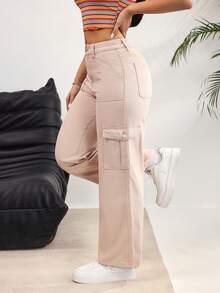 Rivivi Women's Loose Fit Wide Leg Casual Versatile Cargo Jeans - Khaki - View 3