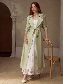 MOTF PREMIUM WOMEN'S SPRING/SUMMER LINEN-LIKE COTTON CASUAL ELEGANT BELTED TRENCH COAT - Mint Green - View 7