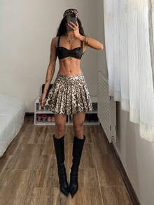 StreetHx Women's Leopard Print Pleated Mini Skirt - Multicolor - View 8