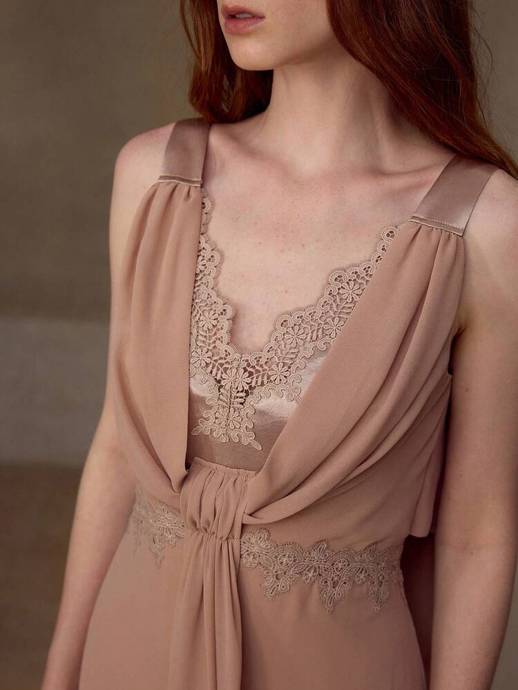 WOMEN'S ROMANTIC ELEGANT LACE PATCHWORK A-LINE LONG DRESS, SPRING/SUMMER