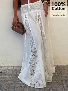 Serisse New Hollow-Out Embroidery Patchwork Skirt, Spring/Summer - White - View 1