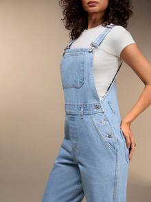 Blue Long Slim-Fit Comfortable Casual Denim Jumpsuit With Pockets - Medium Wash - View 5
