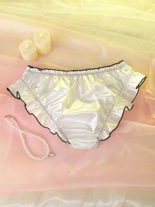 DelicateAllure Romantic Ruched Lace Trim Colorblock Bow Briefs For Women Ladies Panties Panty Underwear Women's Underwear Lingerie Short Knickers,Wedding,Bridal Wedding Lingerie For Bride - White - View 7