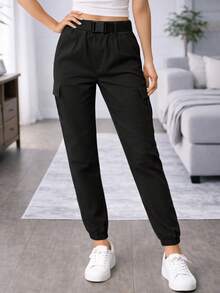 Gabardine Cargo Jogger Pants - Black - View 1