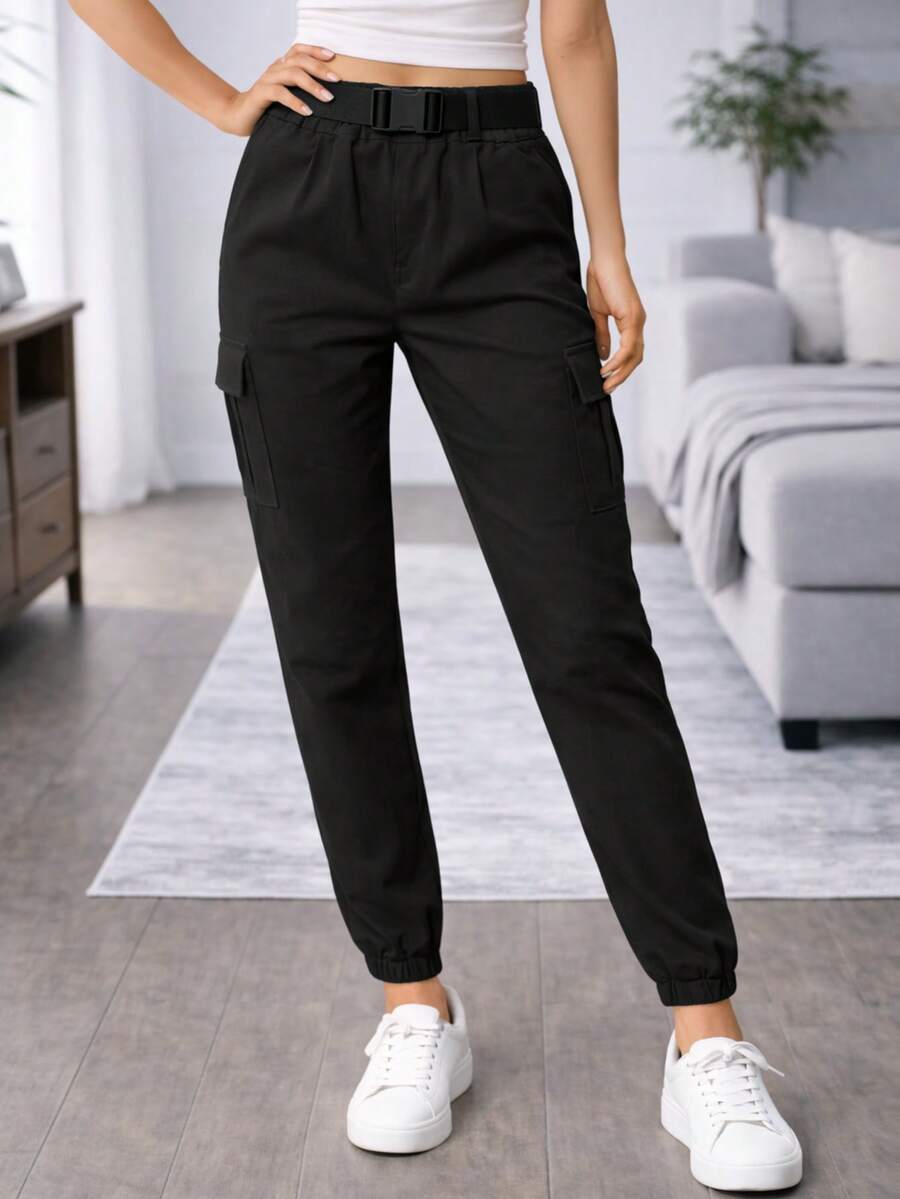 Gabardine Cargo Jogger Pants - Black - View 1