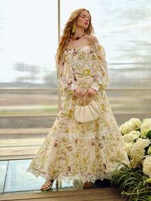 MOTF PREMIUM WOMEN'S ROMANTIC FLORAL LACE PATCHWORK A-LINE LONG DRESS, SPRING/SUMMER - Multicolor - View 8