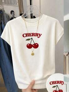 EURMUSE Suéter de punto sin mangas con bordado de cerezas - Albaricoque - Ver 3