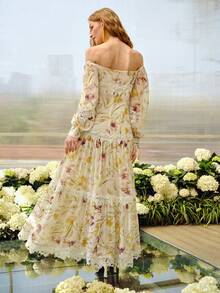 MOTF PREMIUM WOMEN'S ROMANTIC FLORAL LACE PATCHWORK A-LINE LONG DRESS, SPRING/SUMMER - Multicolor - View 3