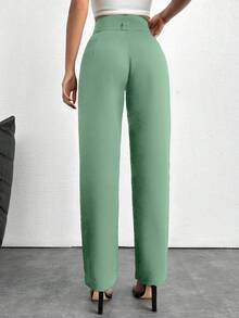 EURMUSE Women's Minimalist Solid Color High Waist Tapered Pants, Suitable For Commuting - Mint Green - View 2