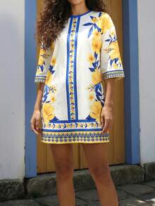 CAJUNI 女士夏季度假印花圆领休闲T恤裙 价格：25 - 彩色 - 查看 4