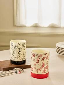 Cirelle Tarro de almacenamiento de cerámica con diseño floral - Recipiente decorativo para el hogar - Multicolor - Ver 5