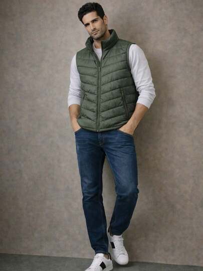 Set chaleco acolchado cierre frontal y pantalon para hombre casual con bolsillos estilo urbano moderno