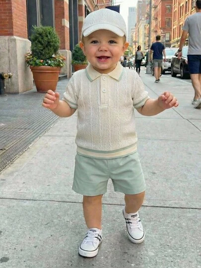 Souflis Souflis 2pcs Young BoyShort Sleeve Shirt And Shorts Set, Spring/Summer