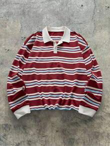 AXEPEAK Men's Striped Long Sleeve Casual Half-Placket Polo Shirt, Versatile - Multicolor - View 8