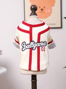PETSIN 1pc Cat/Dog Universal Clothes, Vintage Pet Baseball Jacket, Contrasting Color Striped Cat And Dog Pullover - Beige - View 8